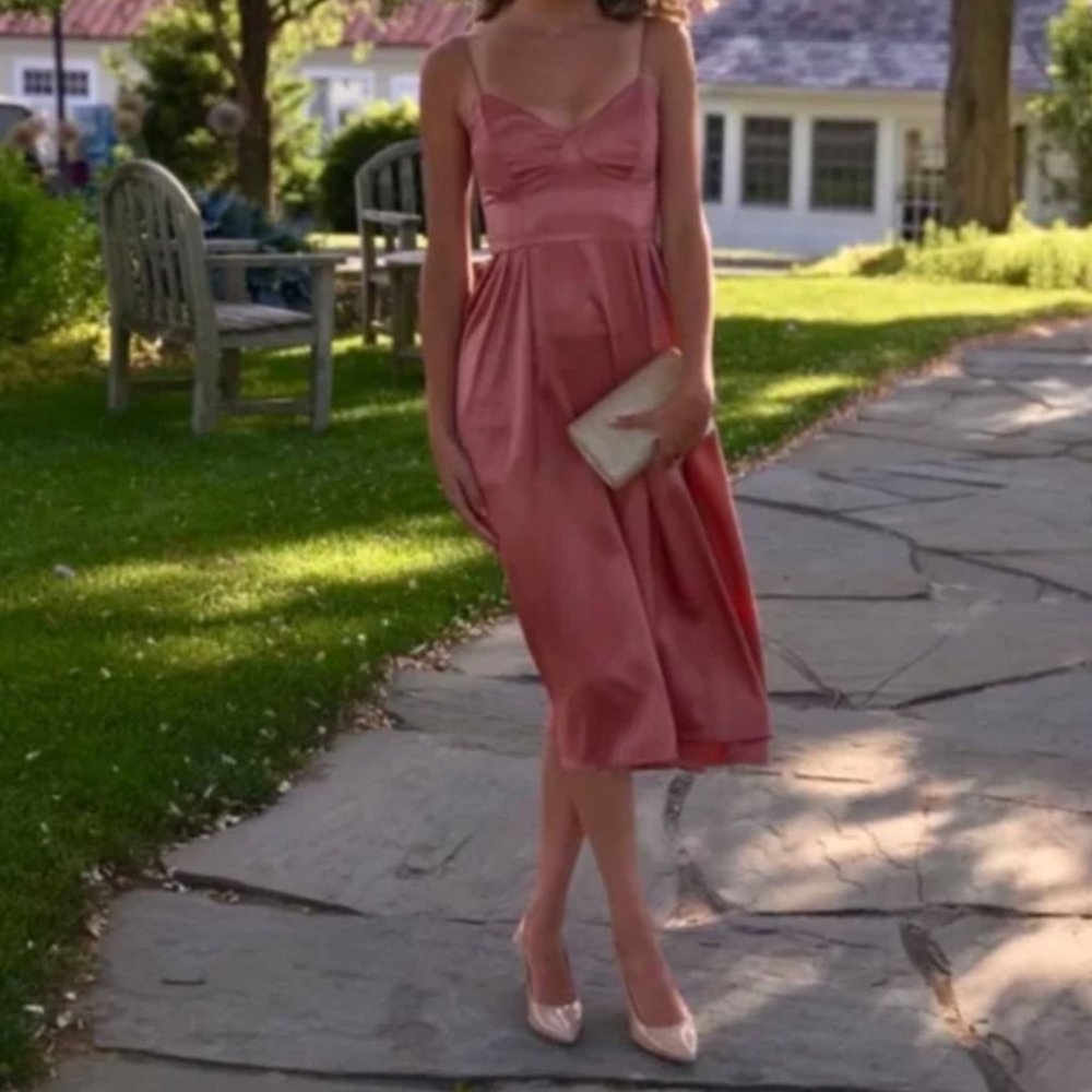H&M Satin Slip Dusty Rose Pink Midi Dress